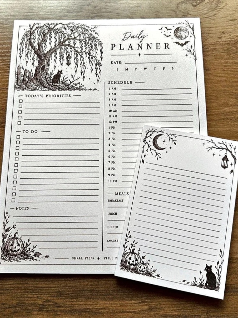 Handmade Halloween Notepad & Daily Planner Bundle, 4x6 Notepad, 8.5x11 Planner